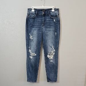 Judy Blue Boyfriend Fit Dark Wash Distressed Ankle Jeans Womens 11/30  High Rise